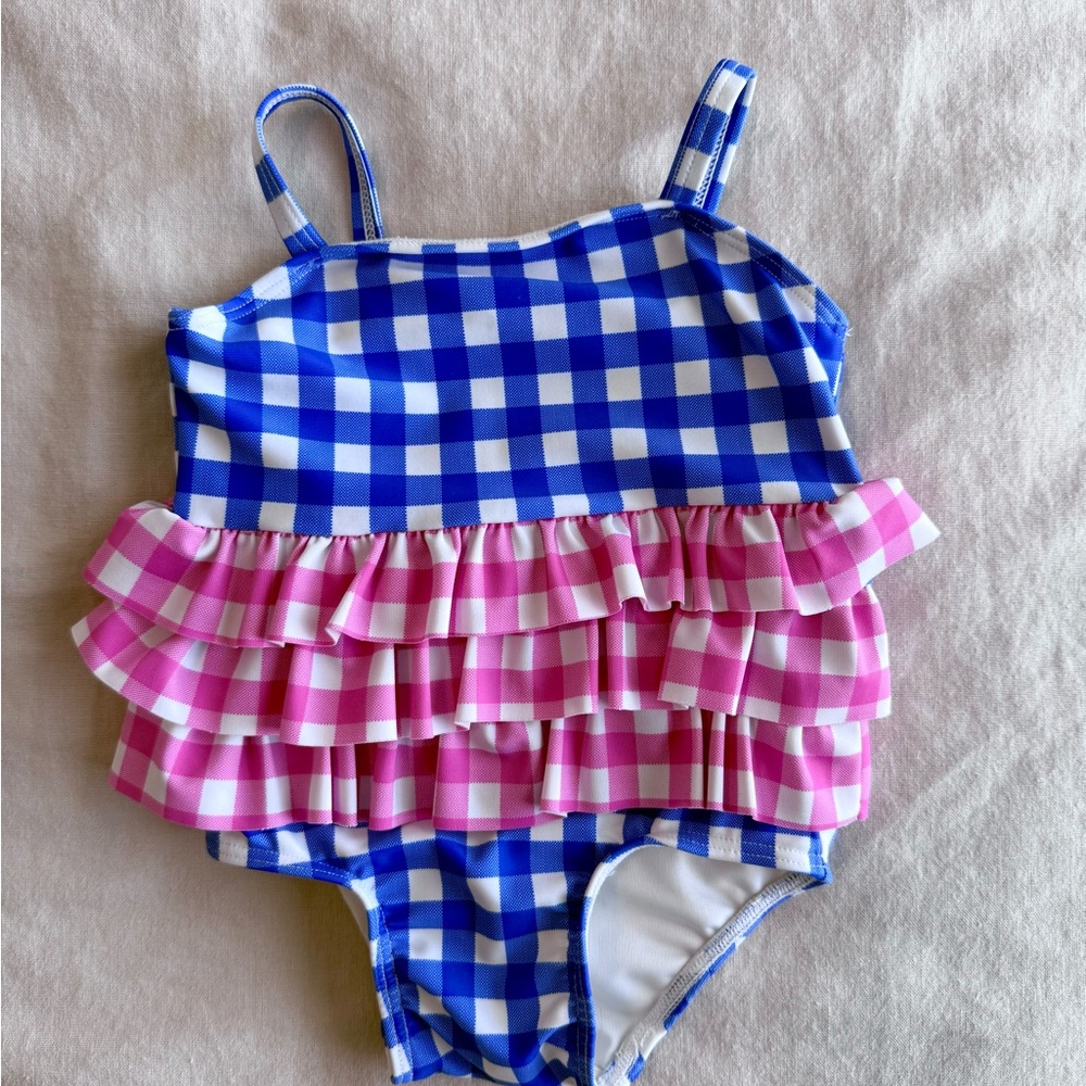 Tucker + Tate Blue and Pink Gingham Ruffle One-Piece Swimsuit